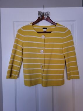 J.Crew Yellow & White Striped Button Cardigan